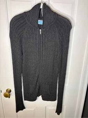 Survival Women's Small Heather Gray Cable Knit Zipper Cardigan Sweater Hoodie